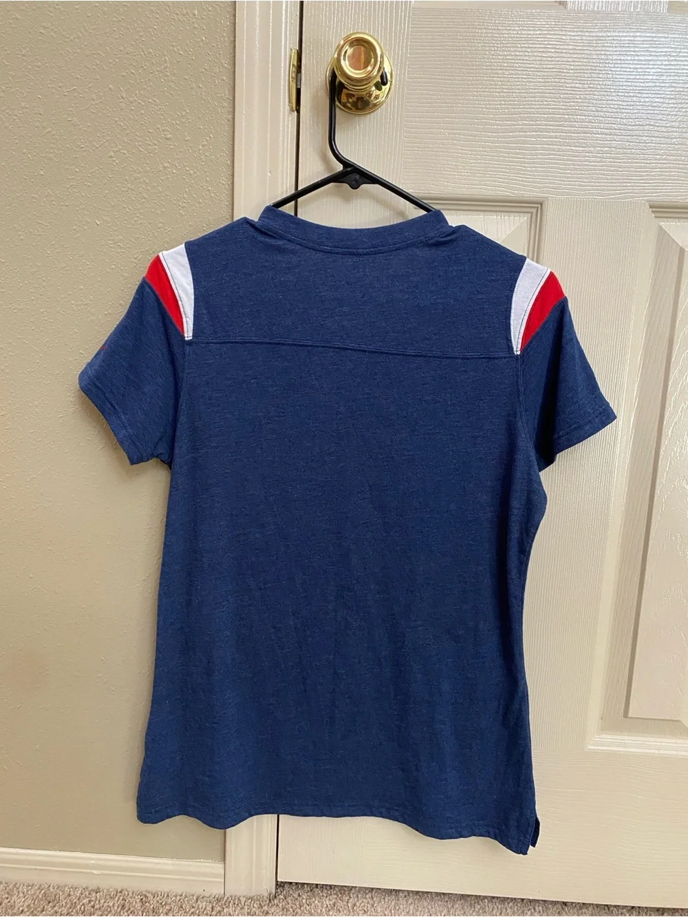 Nike Navy Patriots V-Neck Tee with Red & White Shoulder Panels